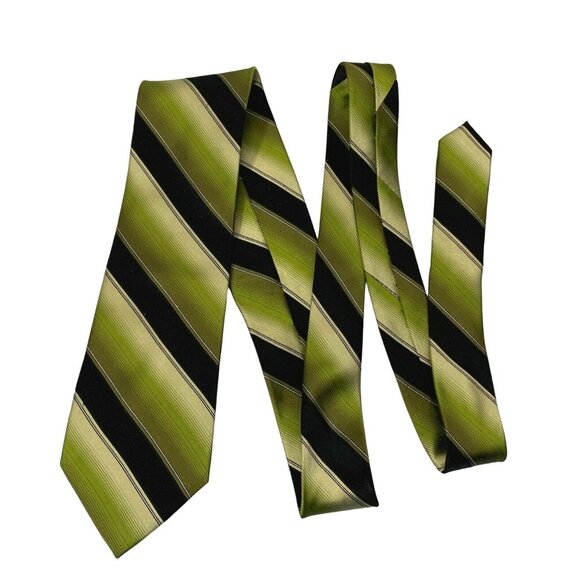Green & Black Silk Neck Tie Diagonal Striped City of London Bold Retro - Picture 4 of 8